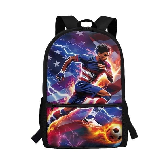 Yuyamidu Soccer Player 17 Inch School Backpack, Spacious Laptop Compartment Daypack for Boys Teens, Travel Casual Rucksack for Soccer Fans Outdoor Daily Use