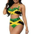 thumbnail image 1 of Yuyamidu Softness Swimsuit Women Size 2XL Jamaican Flag Coconut Tree High Waist Bikini Set Push Up Tie Side Tankini, 2 PCS Quick Dry High Neck Halter Top and Bottom Set, 1 of 6