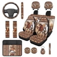 thumbnail image 1 of Yuyamidu Southwest Aztec Car Seat Cover Full Set with Steering Wheel Cover Seat Belt Cover Coaster Horse Center Console Cover Brown Head Rest Covers Keychain, 14 Pack, 1 of 7