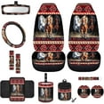 thumbnail image 1 of Yuyamidu Southwest Aztec Horse Front Car Seat Cover Set with Steering Wheel Cover Seat Belt Strap Protector Armrest Pad Cup Holder Trash Bag Air Vent Pocket Rear View Mirror Cover Keychain, 12 PCS, 1 of 7