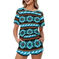 thumbnail image 1 of Yuyamidu Southwest Aztec Horse Pajamas Women Blue Nightwear Tops and Ruffle Hem Shorts Fashion Sleepwear Size 2XL 2 Piece Lightweight Crewneck Lounge Set, 1 of 7