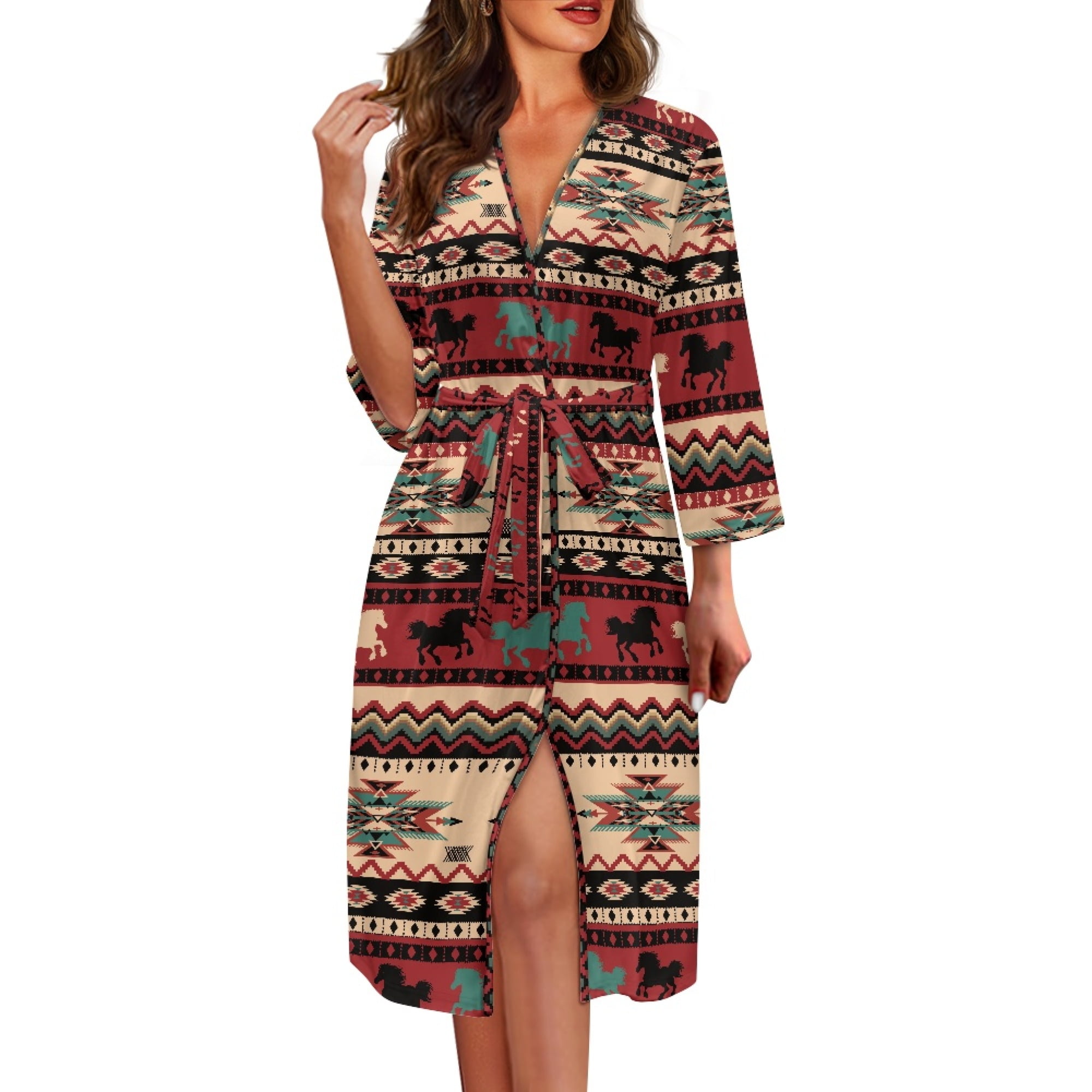 Yuyamidu Southwest Aztec Horse Robe for Women Sexy Long Sleeve Gowns ...