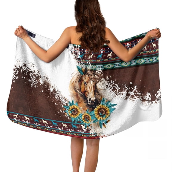 Yuyamidu Southwest Aztec Horse Wrap Towel for Women Size M Quick Dry Bath Wrap Stretchy Bath Towels for Adults Breathable Wrap Robe with Adjustable Closure