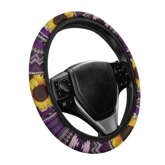 Yuyamidu Southwest Aztec Steering Wheel Cover Sunflower Automotive Steering Wrap Accessories for Most Vehilces Warm Steering Wheel Protector, Purple