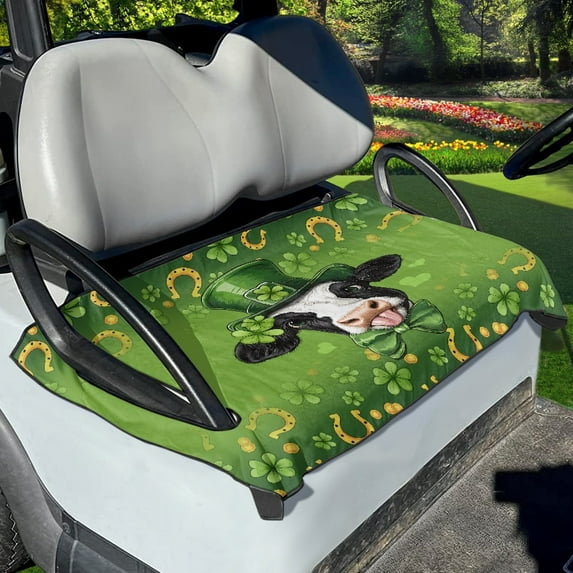 Yuyamidu St. Patrick's Day Golf Cart Seat Blanket Cow Golf Cart Seat Towel Stay Cool Travel Sports Golf Cart Seat Protector Green Leaves Golf Cart Seat Cover for 2-Person Seats Club Car