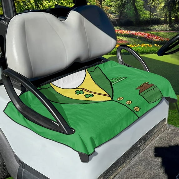Yuyamidu St. Patrick's Day Golf Cart Seat Cover, Green Leaf Golfcart Seat Cushion, Universal Golf Cart Seat Blanket for 2 Person Seats, All Seasons Use