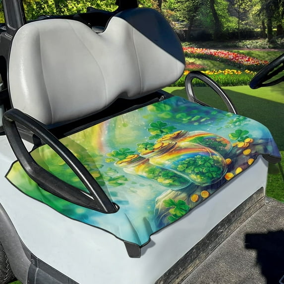 Yuyamidu St. Patrick's Day Golf Cart Seat Covers Green Leaf Golf Cart Seat Towel Rainbow Golf Cart Seat Cushions Soft Golf Blanket Golf Club Car Accessories
