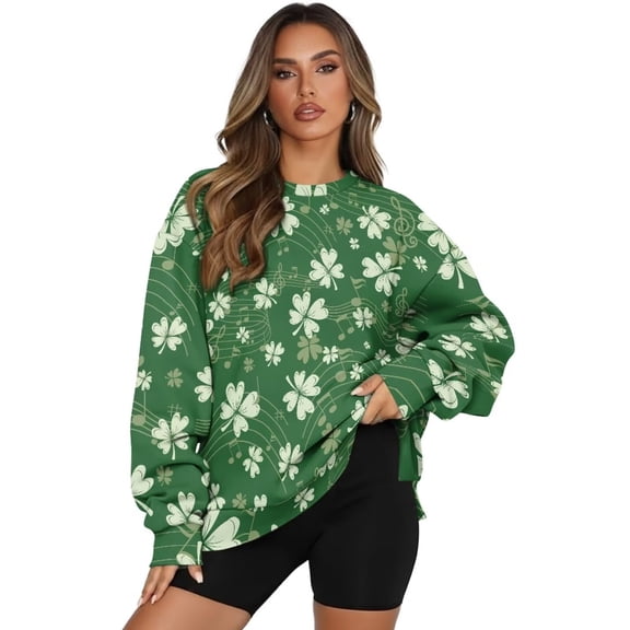 Yuyamidu St. Patrick's Day Music Notes Womens Ladies Oversized Long Sleeve Sweatshirts Women's Fashion Hoodie Sweatshirts Round Neck Casual Pullover with Pockets Tops Comfortable Lightweight Shirt