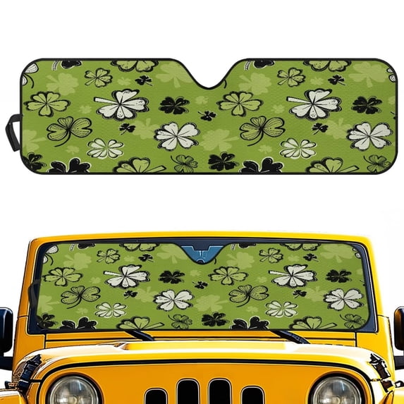 Yuyamidu St. Patrick's Day Windshield Sun Shade, Green Leaf Shade Heat Shield Compatible with JK JKU TJ 2 Door / 4 Door