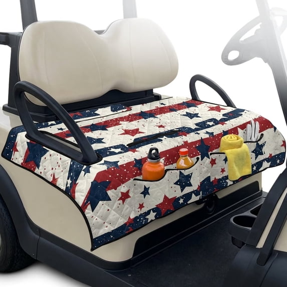 Yuyamidu Star American Flag Golf Cart Seat Covers 4th of July Golf Cart Seat Towel Blanket with 4 Front Pockets for Club Car and More 2 Seat Golf Cart Decorations