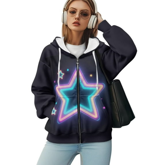 Yuyamidu Star Hoodie Womens Hoodies Y2k Womens Oversized Sweatshirt Zip Up Jacket Aesthetic Crewneck Sweatshirt Long Sleeve Tops with Pockets XS