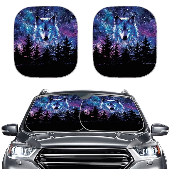 Yuyamidu Starry Sky Car Sun Shade Windshield Wolf Windshield Shades for Car SUV Truck 2 PCS Purple Auto Sun Visor for Car Windshield Car Interior Accessories