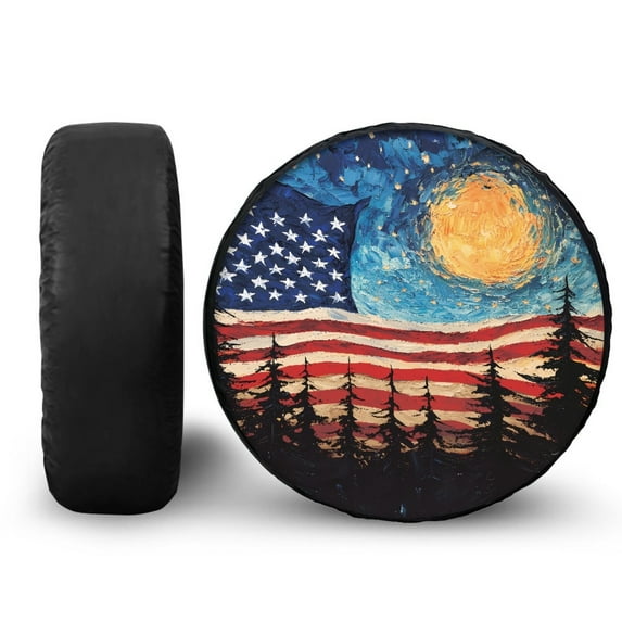 Yuyamidu Starry Sky Tire Covers USA Flag Spare Wheel Cover Universal Tire Decor Portable Spare Tire Cover Fit for Trailer, RV, SUV, Truck, Camper