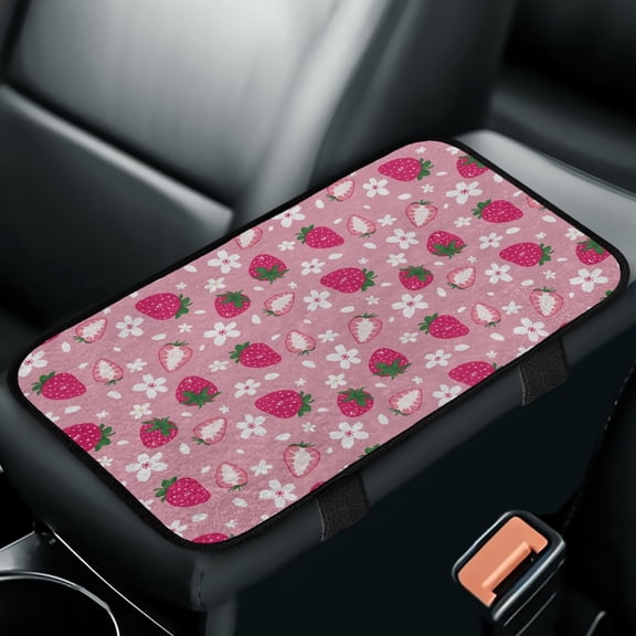 Yuyamidu Strawberry Arm Rest Cover Car Accessories Flower Center Console Armrest Cover for Most Vehicles Winter Warm Auto Armrest Covers Pink Car Center Console Cover