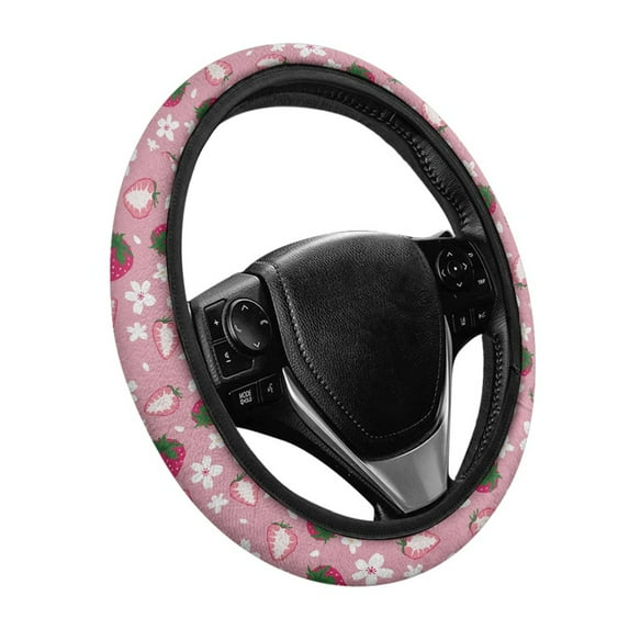 Yuyamidu Strawberry Car Steering Wheel Cover for Girls Women Flower Automobile Steering Wheel Decoration for Sedan Warm Car Steering Wheel Accessories, Pink