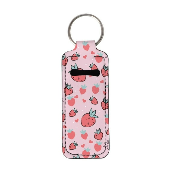 Yuyamidu Strawberry Chapstick Holder Keychain Lightweight Lip Gloss Holder Keychain for Women Purse Backpack Elastic Lipstick Key Chain Holders, Pink