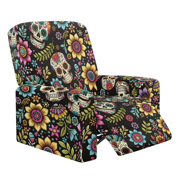 Yuyamidu Sugar Skull Reclining Chair Covers 4 Pieces Breathable Recliner Covers That Stay in Place Non Slip Lazyboy Cover for Recliner Chair Gift for Friends