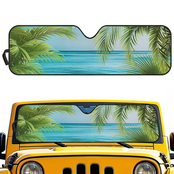 Yuyamidu Summer Windshield Sun Shade Compatible with Wrangler JK JKU TJ, Foldable Sun Visor Blocks UV Rays, Beachside Designs Sunshade Shield