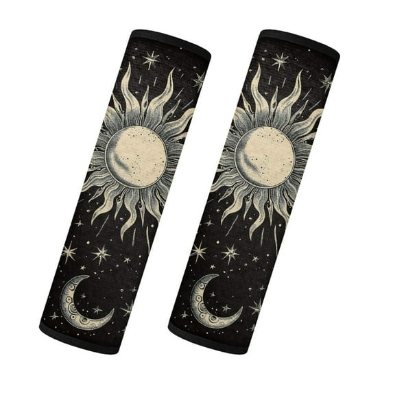 Yuyamidu Sun and Moon Car Seat Belt Pad 2 Pack Fluffy Seat Belt Cover for Most Cars Sedans SUVs Thick Car Accessories Non-Slip Auto Seat Belt Shoulder Strap Covers, Black