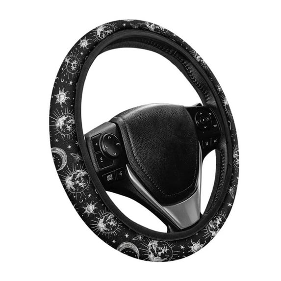 Yuyamidu Sun and Moon Steering Wheel Cover for Most Car Sedan Short Plush Automotive Steering Wheel Protector Flannel Steering Wheel Accessories, Black