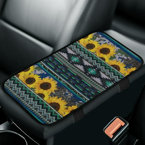 Yuyamidu Sunflower Armrest Cover for Car Truck Sedan Aztec Auto Center Console Cover Winter Warm Car Center Console Armrest Cushion Accessory, Green