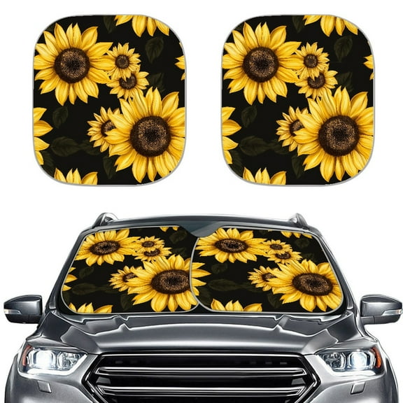 Yuyamidu Sunflower Automotive Windshield Sunshades Foldable Car Sun Shade for Windshield 2 PCS Car Windshield Cover Accessories for Sedans SUV Truck