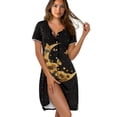 thumbnail image 1 of Yuyamidu Sunflower Butterfly Moon Women's Nightgowns Black Button Down Night Gowns Crew Neck Sleepshirt Short Sleeve Pajama Top, 1 of 7