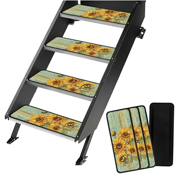 Yuyamidu Sunflower Camper Print RV Step Cover Board RV Stair Covers Non-Slip Camper Step Covers 4 Pack RV Step Rug RV Step Carpet for Trailer Outside Steps