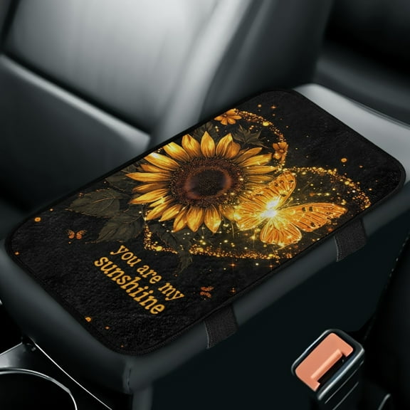 Yuyamidu Sunflower Car Arm Rest Cover Pad Butterfly Center Console Armrest Cover Non-Slip Car Armrest Cover Protector Fit for Sedan Van SUV Truck Auto Accessories
