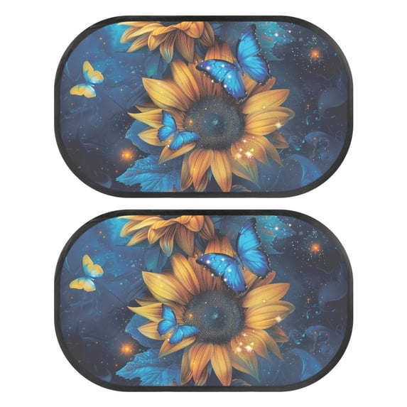 Yuyamidu Sunflower Car Rear Window Sun Shade Blue Butterfly Car Side Window Sunshade Stylish Car Sun Shade 2 Pack Foldable Car Window Shades for Kids Women Car Accessories