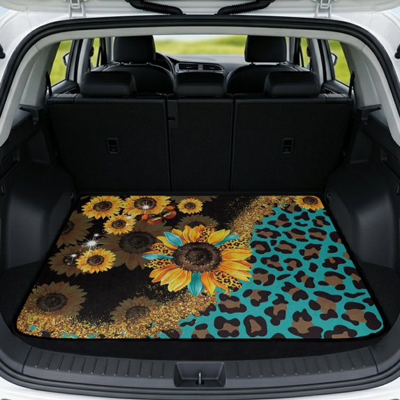 Yuyamidu Sunflower Leopard Car Trunk Mat 29" x 39", Anti-Scratch Protective Cargo Liner Full Protection Universal Fit for Most Cars SUVs