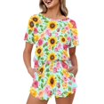 thumbnail image 1 of Yuyamidu Sunflower Rose Women Pajama Sets Shorts 2 Pack Two Piece Pj Set Sleepwear Crew Neck Casual Soft Loungewear with Pockets, 1 of 7