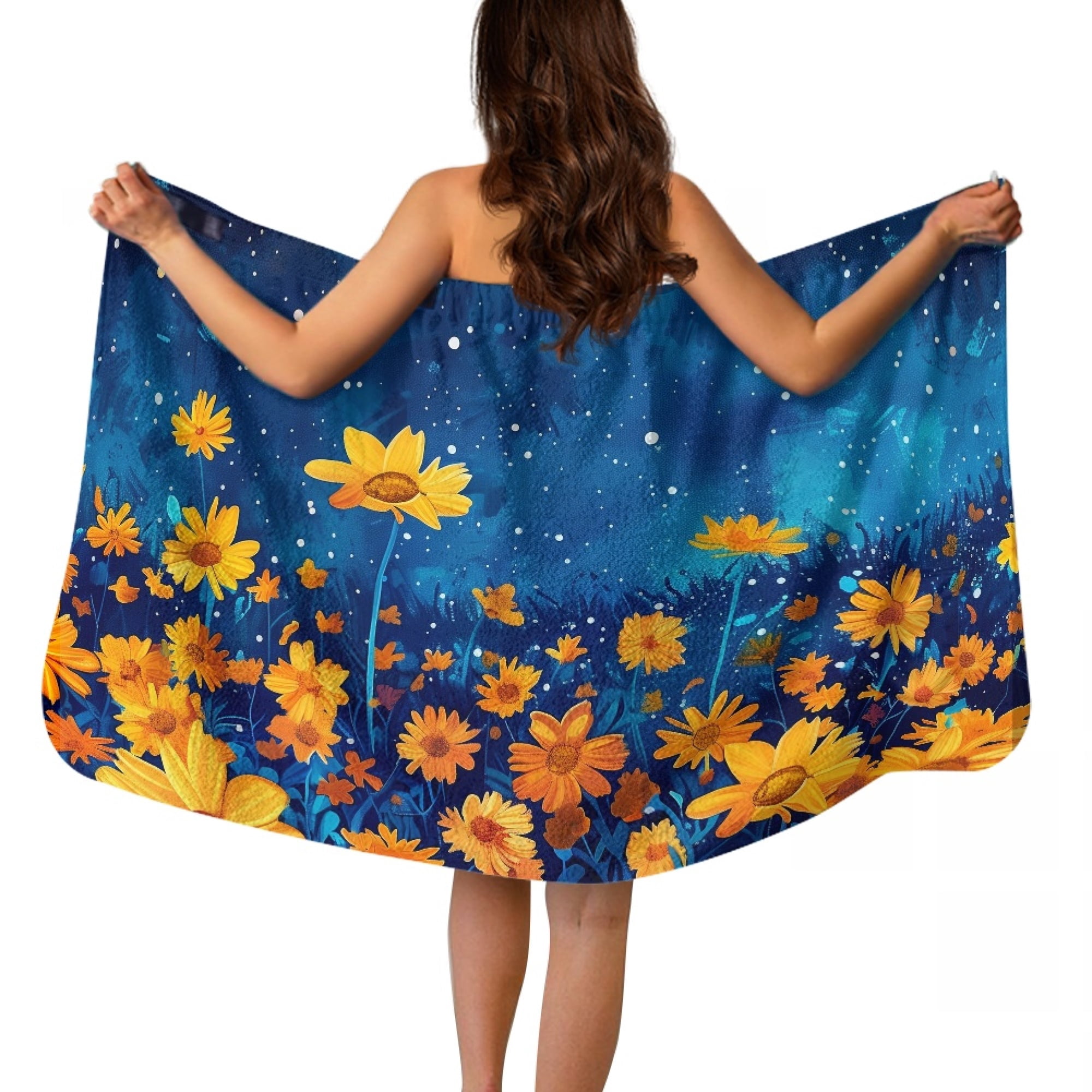 Yuyamidu Sunflower Shower Wrap Towel for Women Starry Sky Body Towel Wrap Size L Soft Bath Towels for Bathroom Lightweight Washcloth for Travel Hotel Home Bath Wrap Towels