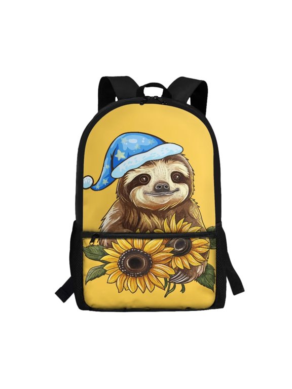 Sunflower Sloth Bookbag for Kids Cute Yellow Backpack for School Girls School Bags 10-12 Years Old Elementary School Backpacks with Padded Shoulder Straps