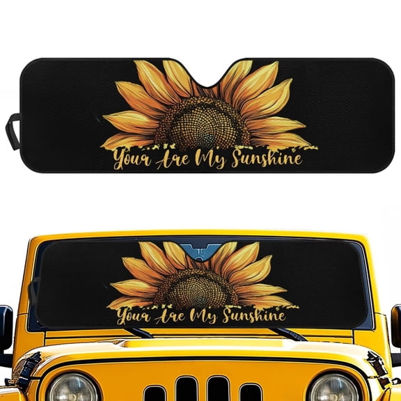 Yuyamidu Sunflower Windshield Sun Shade for Jeep Wrangler JL JLU & Gladiator, You Are My Sunshine Print Front Window Sun Visor Blocks UV Rays Foldable Sunshade