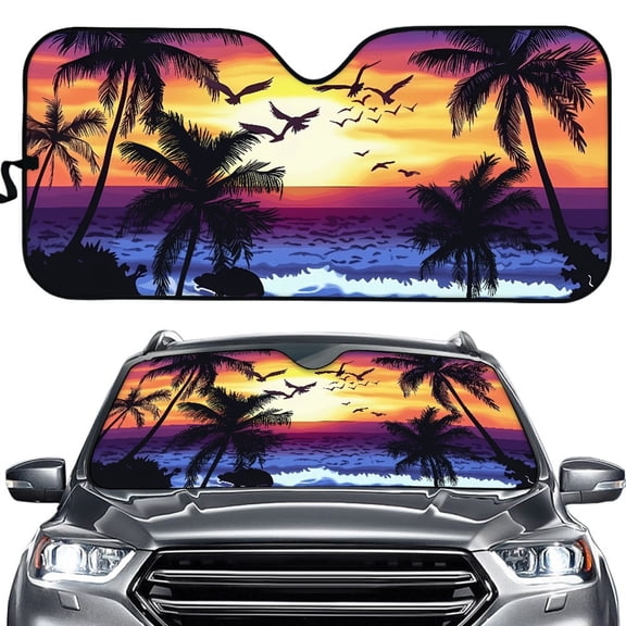 Yuyamidu Sunset Car Sunshade for Windshield Sun Shade Seaside Automotive Sun Protection Visors Foldable Car Windshield Cover Universal Car Interior Accessories