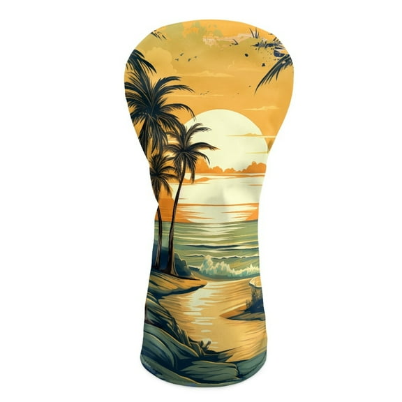Yuyamidu Sunset Golf Club Head Cover Seaside Golf Head Protective Cover Waterproof PU Leather Driver Fairway Wood Hybrid Head Cover for Women Men