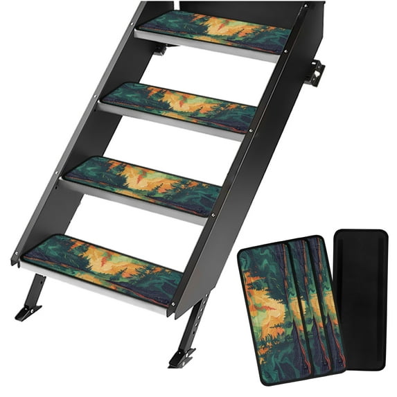 Yuyamidu Sunset RV Step Covers 4 Pack Tree RV Step Protectors Non-Slip RV Stair Covers Washable Camper Step Covers RV Camper Accessories Keep Your RV Clean