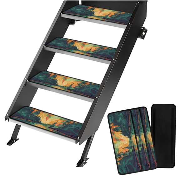 Yuyamidu Sunset RV Step Covers 4 Pack Tree RV Step Protectors Non-Slip RV Stair Covers Washable Camper Step Covers RV Camper Accessories Keep Your RV Clean