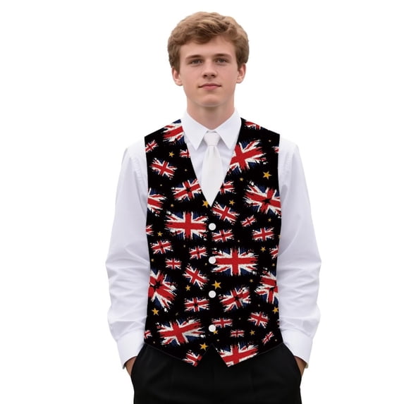 Yuyamidu The Union Jack Men's Suit Vest for Wedding Prom Business Formal Dress Waistcoat Vest with 3 Pockets Rose V-Neck Vests Size M