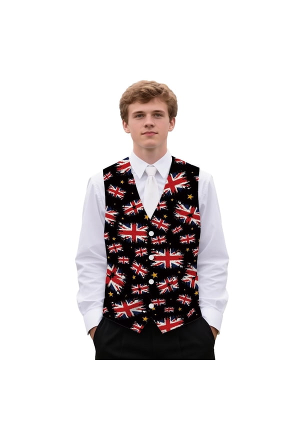 The Union Jack Men's Suit Vest for Wedding Prom Business Formal Dress Waistcoat Vest with 3 Pockets Rose V-Neck Vests Size XL