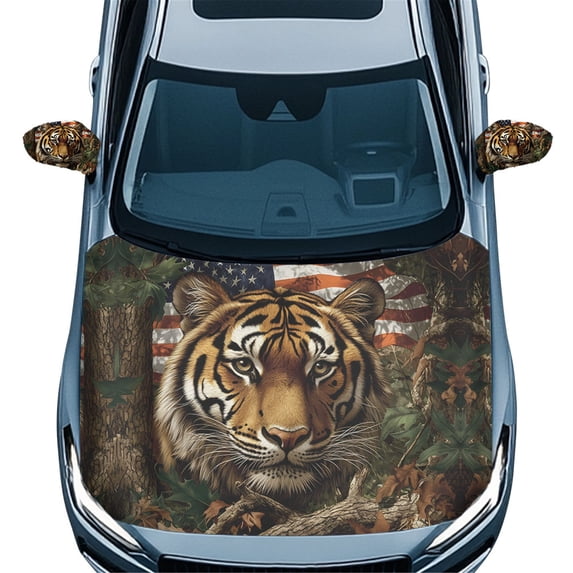 Yuyamidu Tiger Side View Mirror Cover for Car Sedan Camo Hunting Exterior Rear View Accessories American Flag Auto Hood Cover Protector Washable Car Bonnet Banner, 4th of July Decorations