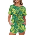 thumbnail image 1 of Yuyamidu Tropical Palm Leaves Pajamas 2 Piece Lounge Sets Matching Outfits Short Sleeve Top and Shorts Summer Ladies Pjs Sets with Pockets, Green, 1 of 7