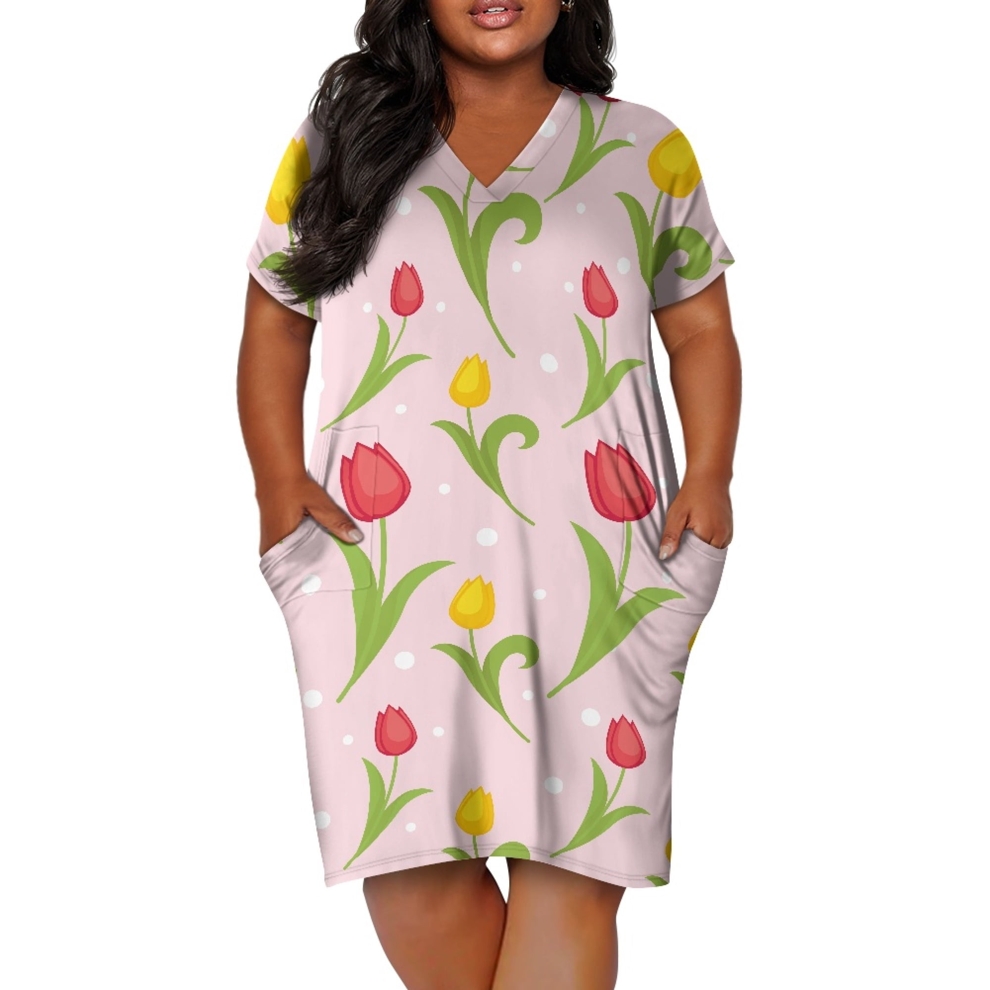 Yuyamidu Tulip Dress Women Short Sleeve Party Dresses Flower Flowy Dress  Pink Knee Length Dresses Size L Fashion V Neck Midi Dress for Party  Vacation - Walmart.com