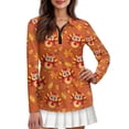 thumbnail image 1 of Yuyamidu Turkey Women Long Sleeve Golf Tennis Shirts Maple Leaves Quarter Zip V-Neck Athletic Shirts Slim Fit Athletic Sportswear Fall Thanksgiving Workout Tops Size L, 1 of 8