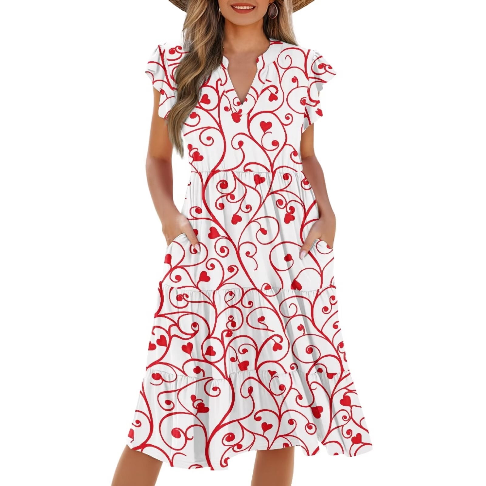dress for valentine's day dinner Yuyamidu Valentine Women Dresses Casual Dress for Women V Neck Ruffle Sleeve A-Line Midi Dress for Date Night, Dinner, and Special Occasions, Size L Chic Intentions Plaid Mini collection:autumn season Fashion JACKET SIZE:56 INCH CHEST | PLUS SIZE