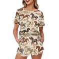 thumbnail image 1 of Yuyamidu Western Horse Womens Summer Pajama Set with Pockets 2 Piece Crew Neck Short Sleeve Top With Short Pants Sleepwear Brown Lounge Sets, 1 of 7