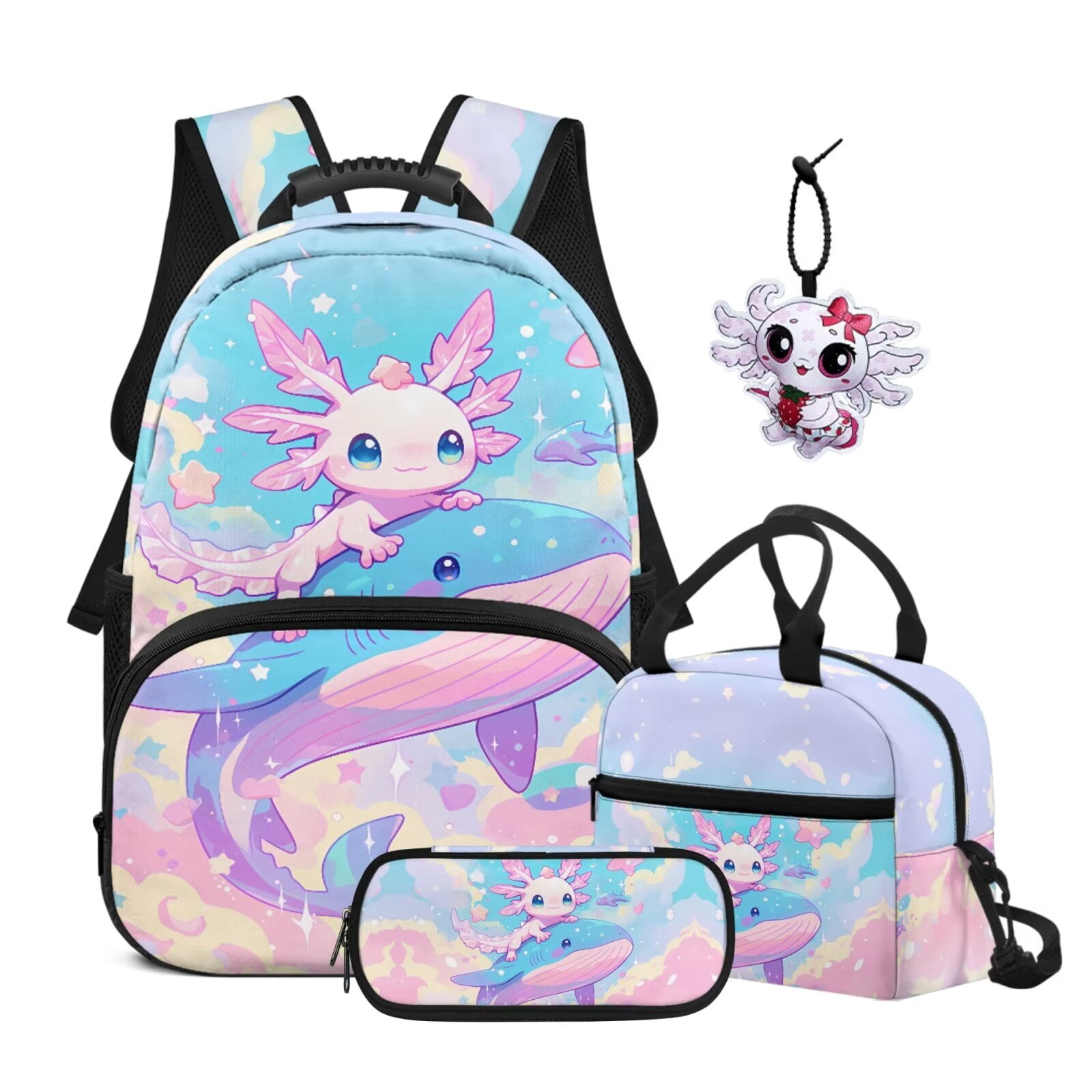 Yuyamidu Whale Axolotl Girls School Backpack with Lunch Bag for