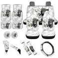 thumbnail image 1 of Yuyamidu White Marble Print Car Seat Covers Full Set with Carpet Mats Highland Cow Steering Wheel Cover Seat Belt Cover Coaster Gear Shift Knob Cover Set Universal Fit, 15 Piece, 1 of 6