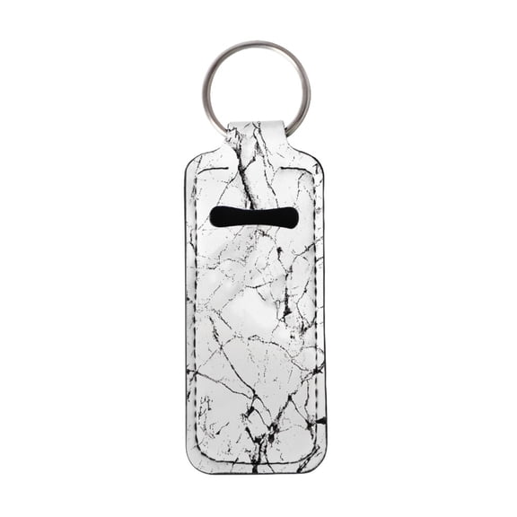 Yuyamidu White Marble Print Chapstick Holder Keychain Porable Balm Holders Pouch Elastic Lipstick Key Chain Holder Neoprene Makeup Storage Organizer Bag for Women
